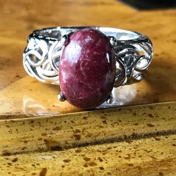 Norwegian Thulite Sterling Silver Ring Size 10 - Picture 9 of 9